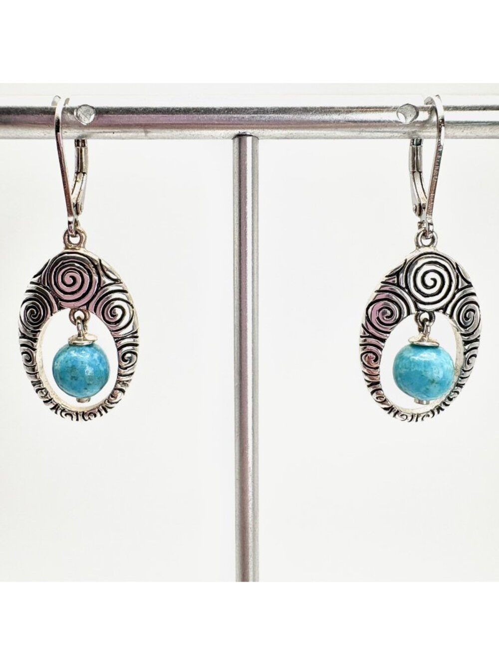 Turquoise & Sterling Silver 925 Circle Dangle Earrings Size 1.5" Length